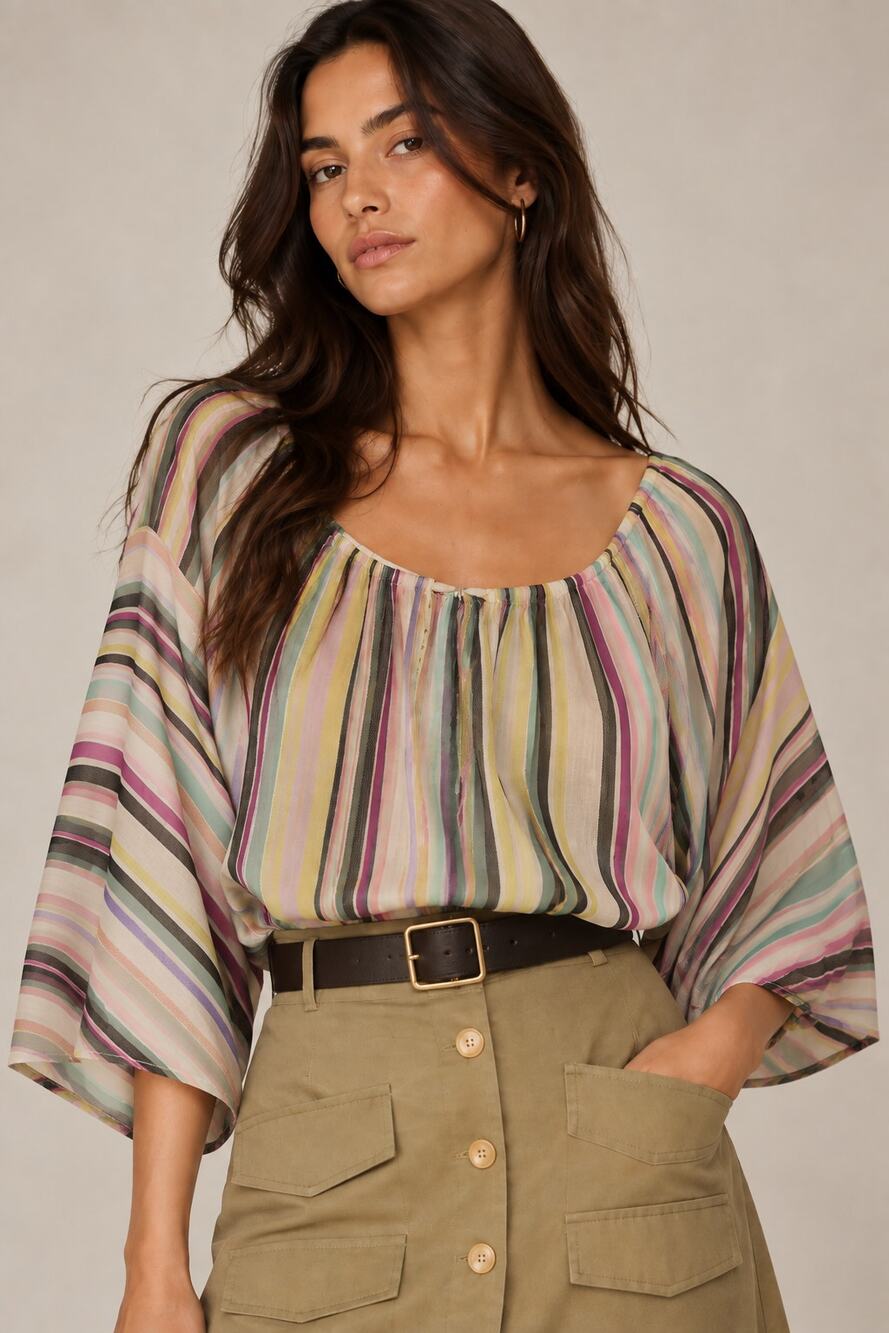 Devotion Twins | NWT Multicolor Striped Cotton Popover Blouse S